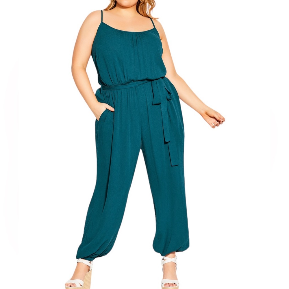 City Chic Capri Teal Jumpsuit Size 16 - Picture 10 of 10